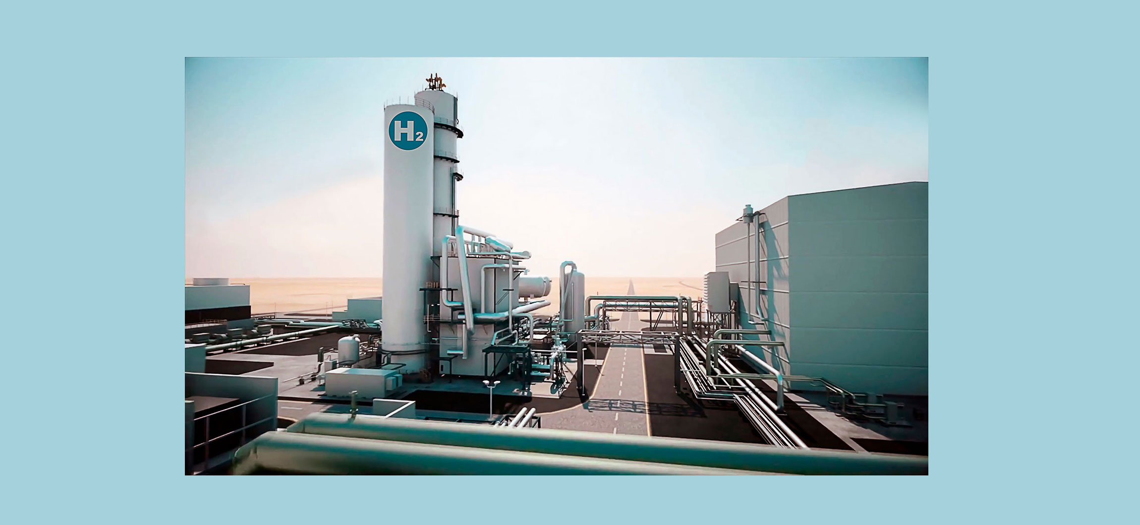 Grüne Wasserstoffproduktionsanlage mit Wasserstoffspeichern und Wasserstoffpipelines